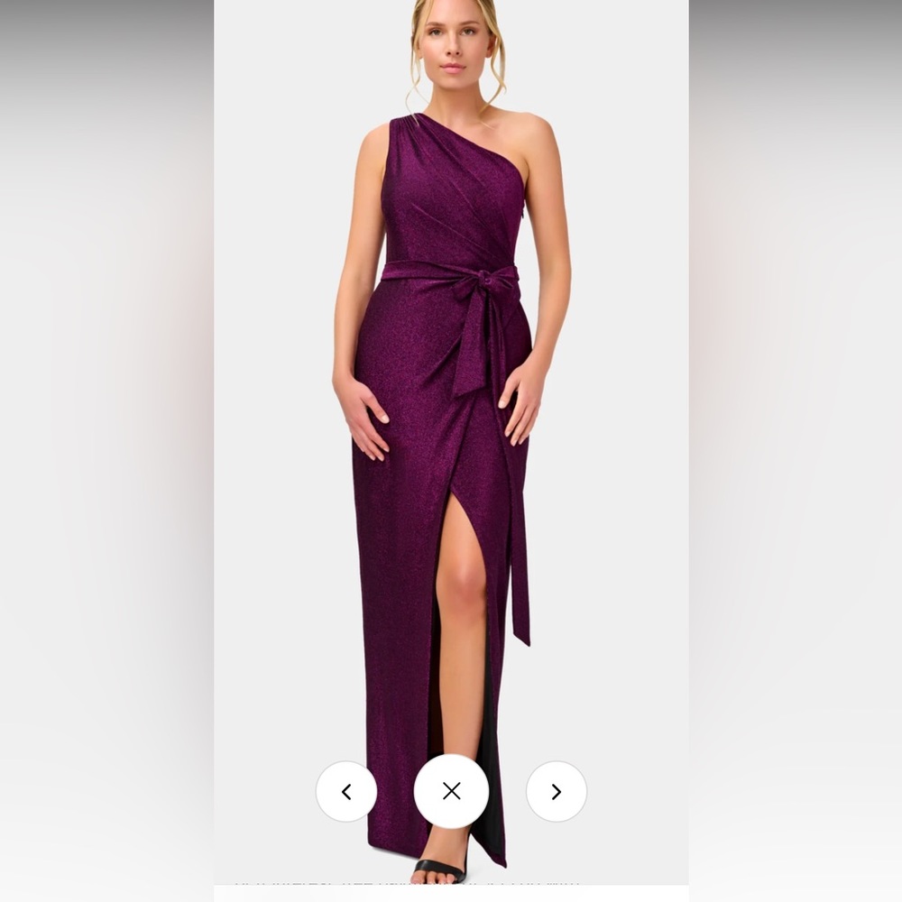 One shoulder faux wrap shimmer dress